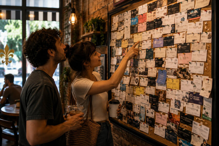Cards on a bulletin board